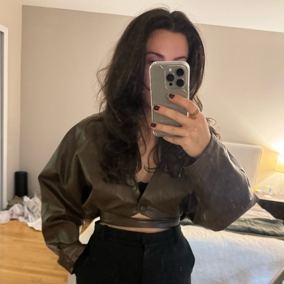 3 for $15 ⭐️ Deep Brown Pleather Jacket - Picture 3 of 9
